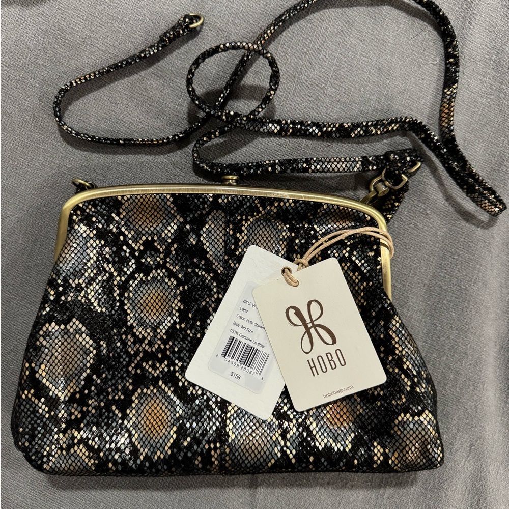 HOBO Black and Gold Snake Pattern Crossbody Bag